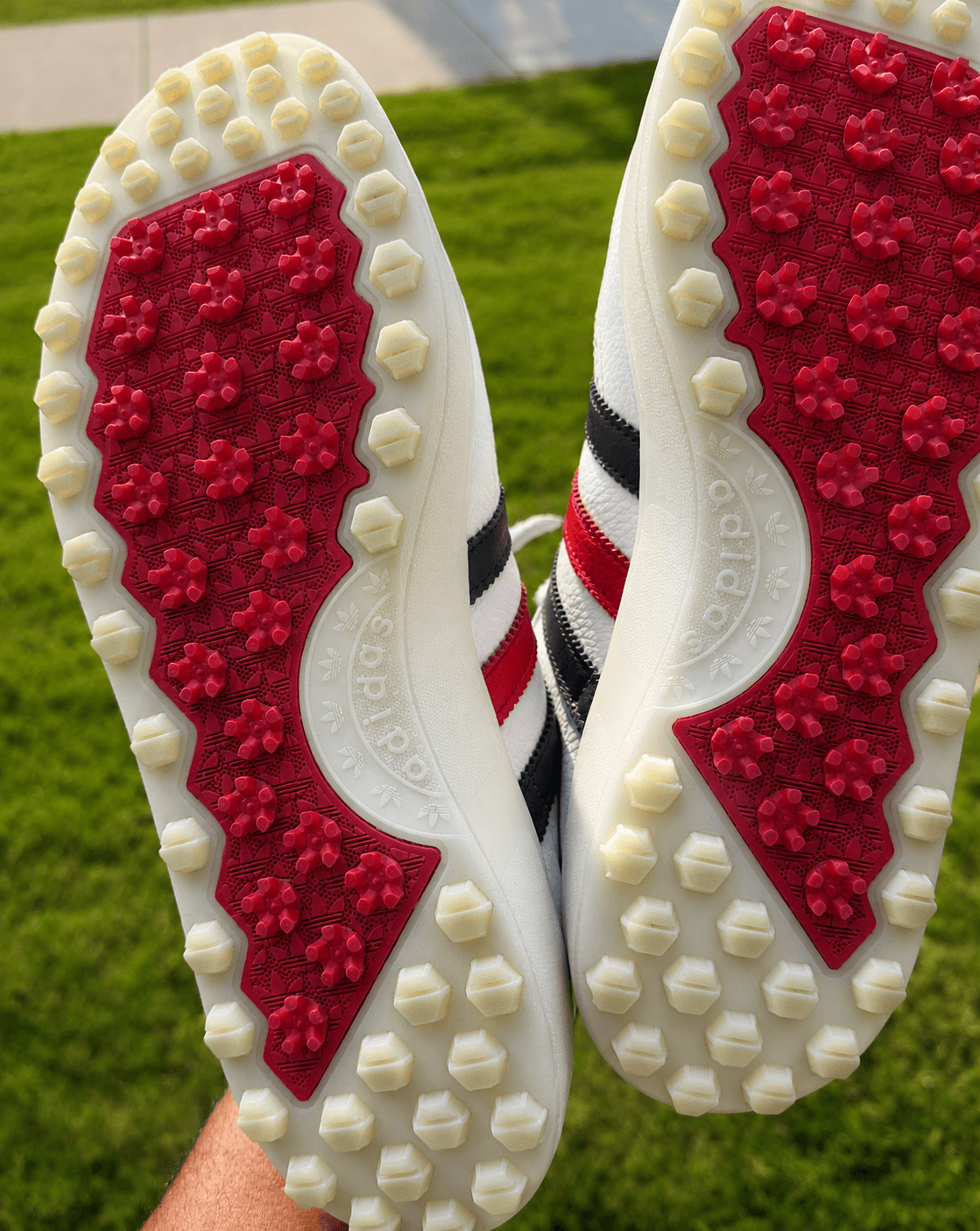Adidas kiltie, sole and spikes golf shoes, after Fairway Fresh care